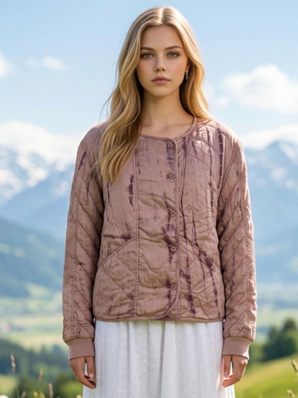 Women's Quilted Mauve Puffer Jacket - Lightweight Button Front